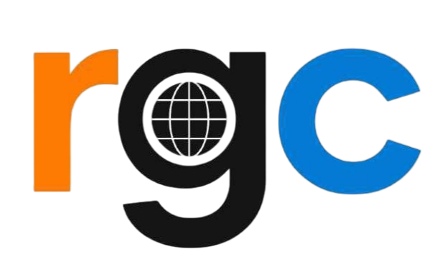 Minimalist colorful brand logo with a globe for RGC Shipping